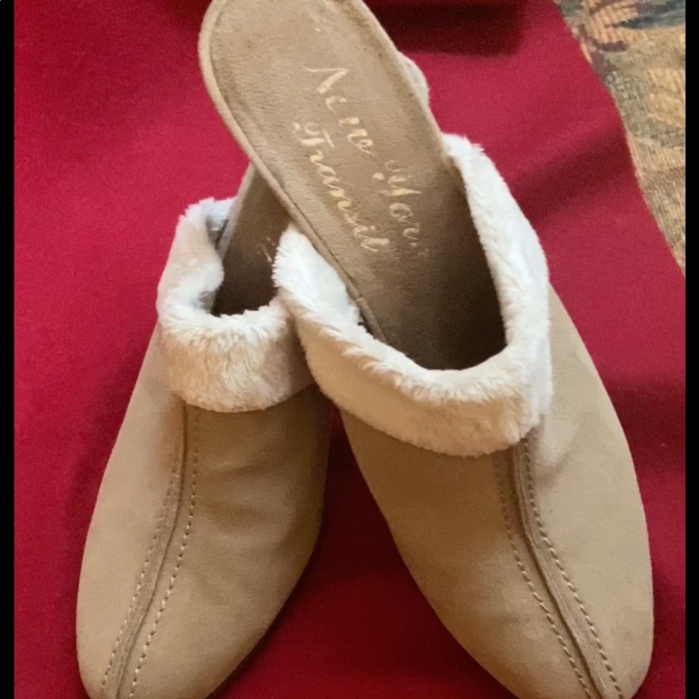 Tan suede mules